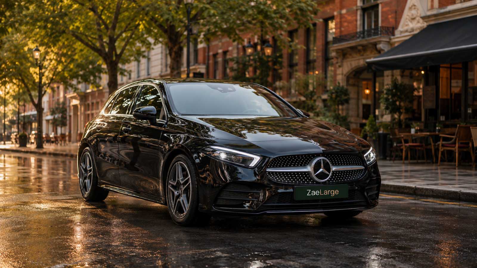 Black Mercedes-Benz A-Class compact executive car hire in Cape Town